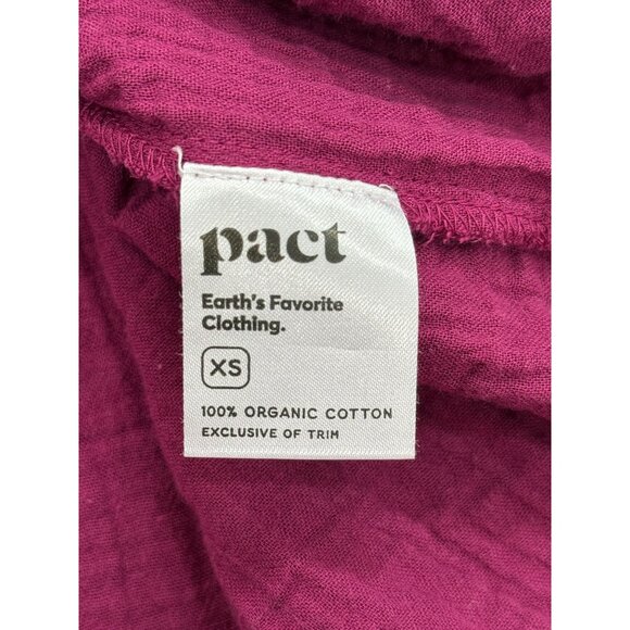 Pact Coastal Gauze Tie-Waist Midi Dress Cap-Sleeve Organic Cotton Magenta Sz XS - Picture 4 of 7